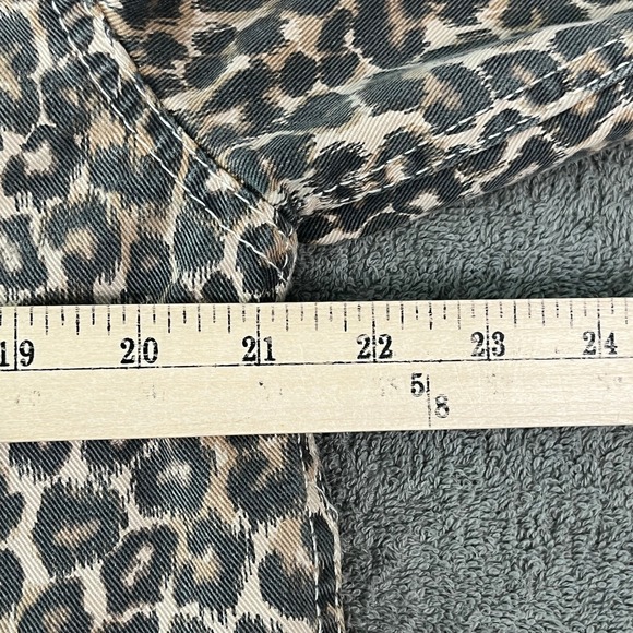 Free People Jacket Womens Small Black Brown Leopard Print Denim Cropped‎ Raw Hem - Picture 9 of 9